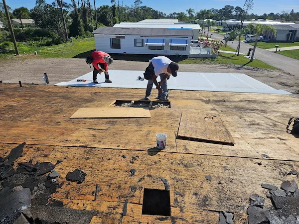Roof repair work in progress